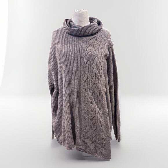 Simply Vera Wang Brown Cable Ribbed Knit Wrap Turtleneck Pullover Sweater Large - Picture 1 of 7